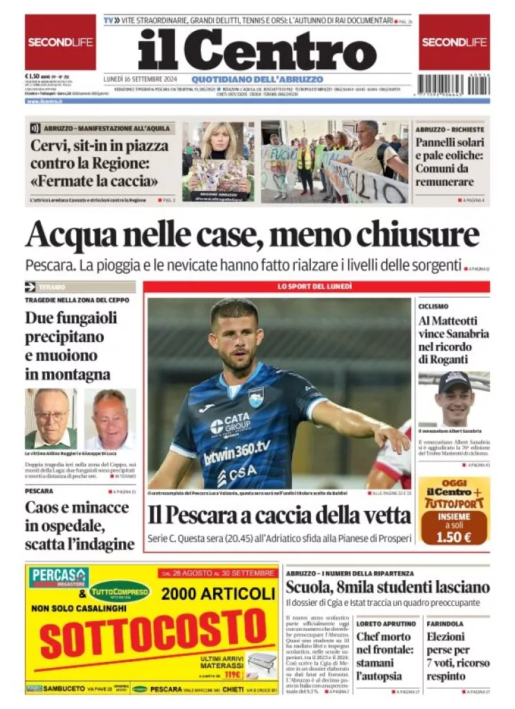 Prima-pagina-il centro-oggi-edizione-del-2024-09-16